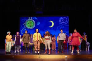 Photos of colorfully diverse cast of SpongeBob singing and signing