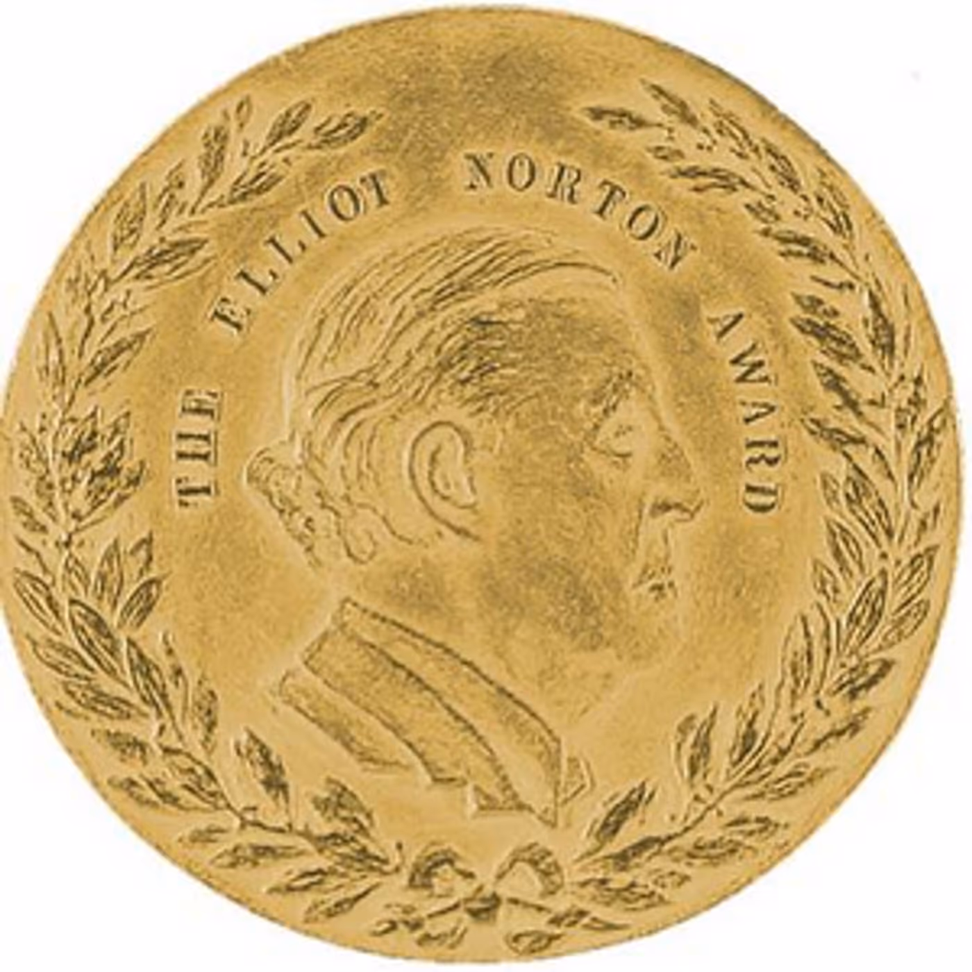 A gold medal with the inscription The Elliot Norton Award